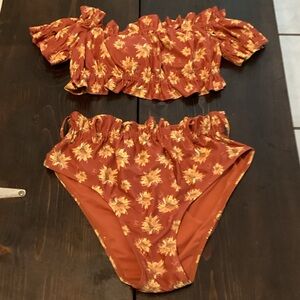 Juicy Couture Rust Floral Ruffle Two-Piece Swim Set